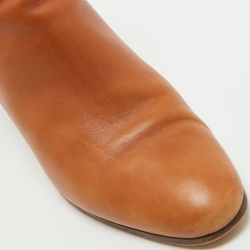 Hermes Brown Leather Saint Germain Block Heel Ankle Boots Size 39