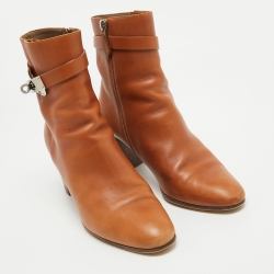 Hermes Brown Leather Saint Germain Block Heel Ankle Boots Size 39