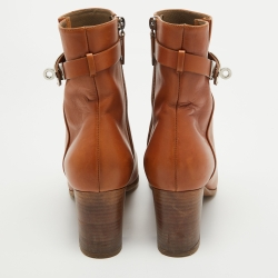 Hermes Brown Leather Saint Germain Block Heel Ankle Boots Size 39