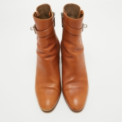 Hermes Brown Leather Saint Germain Block Heel Ankle Boots Size 39