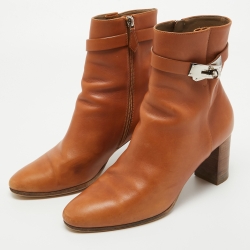 Hermes Brown Leather Saint Germain Block Heel Ankle Boots Size 39