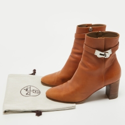 Hermes Brown Leather Saint Germain Block Heel Ankle Boots Size 39