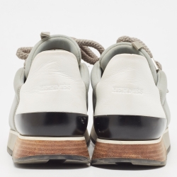 Pre Owned حذاء رياضي هيرمس مايلز جلد ونايلون أبيض/ رصاصي مقاس 39