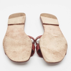 مملوكة مسبقًا Hermes Burgundy Leather Oran Flat Slides Size 39.5