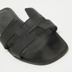 Hermes Black Leather Oran Flat Slides Size 39.5