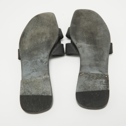 Hermes Black Leather Oran Flat Slides Size 39.5