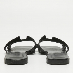Hermes Black Leather Oran Flat Slides Size 39.5