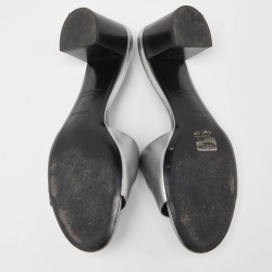 Hermes Silver Leather Very Block Heel Slide Sandals Size 38