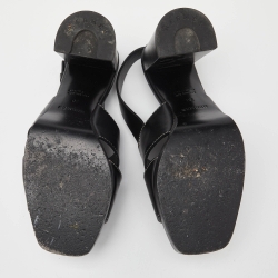 Hermes Black Leather Eris Block Heel Slingback Sandals Size 38