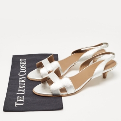 Pre Owned Hermes Silver Leather Night Slingback Sandals Size 40