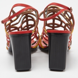Pre Owned Hermes Multicolor Leather Block Heel Ankle Strap Sandals Size 38.5
