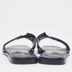 Pre Owned Hermes Blue Crocodile Oran Flat Slides Size 39