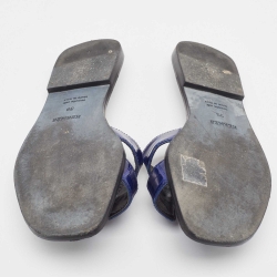 Pre Owned Hermes Blue Crocodile Oran Flat Slides Size 39