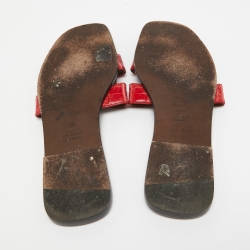 Hermes Red Alligator Oran Flat Slides Size 39