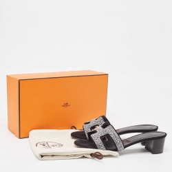 Hermes Black Suede Oasis Embellished Slide Sandals Size 37