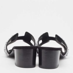Hermes Black Suede Oasis Embellished Slide Sandals Size 37