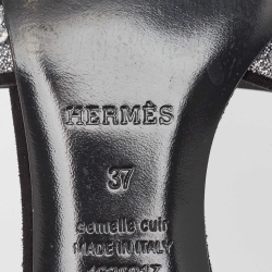 Hermes Black Suede Oasis Embellished Slide Sandals Size 37