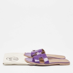 Pre Owned Hermes Purple Leather Oran Flat Slides Size 39 