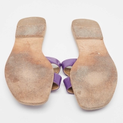 Pre Owned Hermes Purple Leather Oran Flat Slides Size 39 