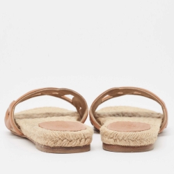 Pre Owned Hermes Brown Leather Famosa Flat Slides Size 38
