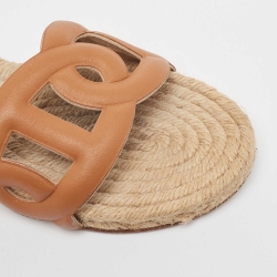Pre Owned Hermes Brown Leather Famosa Flat Slides Size 38