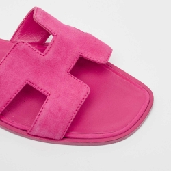 مملوكة مسبقًا Hermes Pink Suede Oran Flat Slides Size 37
