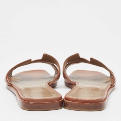 Pre Owned Hermes Brown Leather Oran Flat Slides Size 37