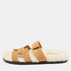 Hermes Brown Suede Chypre Slides Size 40