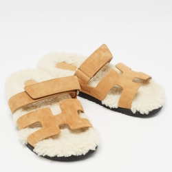 Hermes Brown Suede Chypre Slides Size 40
