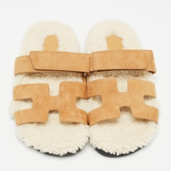 Hermes Brown Suede Chypre Slides Size 40