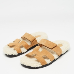Hermes Brown Suede Chypre Slides Size 40
