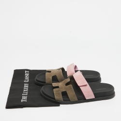 Hermès Grey/Pink Suede Chypre Slides Size 40