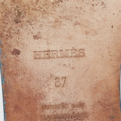 Pre Owned Hermes Teal Leather Oran Flat Slides Size 37