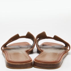 Hermes Brown Leather Oran Slide Flats Size 41