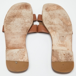 Hermes Brown Leather Oran Slide Flats Size 41