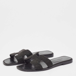 مملوكة مسبقًا Hermes Black Glitter  Oran Flat Slides Size 39