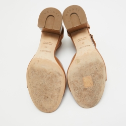 Pre Owned Hermes Tan Leather Viaggio Ankle-Strap Sandals Size 37 