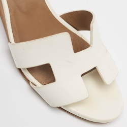 Hermes White Leather Legend Wedge Ankle Strap Sandals Size 37.5