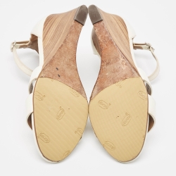 Hermes White Leather Legend Wedge Ankle Strap Sandals Size 37.5