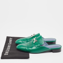 Pre Owned Hermes Green Leather Trocadero Mules Size 38 