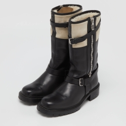 Hermes Black/White Leather and Suede Vancouver Mid Calf Buckle Detail Boots Size 40