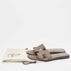 مملوكة مسبقًا Hermes Brown Leather Oran Slide Flats Size 36 
