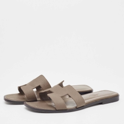 مملوكة مسبقًا Hermes Brown Leather Oran Slide Flats Size 36 