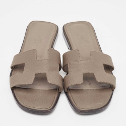 مملوكة مسبقًا Hermes Brown Leather Oran Slide Flats Size 36 