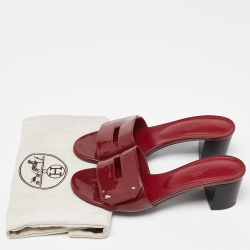 Hermes Burgundy Patent Leather Very Slide Sandals Size 37