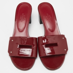 Hermes Burgundy Patent Leather Very Slide Sandals Size 37