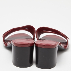 Hermes Burgundy Patent Leather Very Slide Sandals Size 37