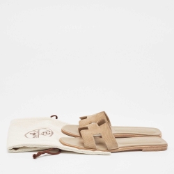 مملوكة مسبقًا Hermes Beige Suede Oran Flat Slides Size 38.5 