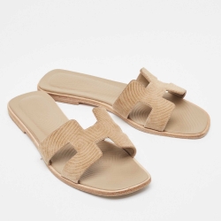 مملوكة مسبقًا Hermes Beige Suede Oran Flat Slides Size 38.5 