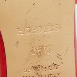 Hermes Red Leather Mona Block Heel Slide Sandals Size 36.5
